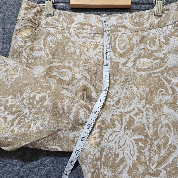 Coldwater Creek Cropped Pants Womens Size 8 Linen Blend Gold Floral Wide Leg - Picture 14 of 16